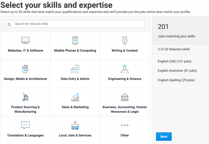 Available skills presented by Freelancer.com